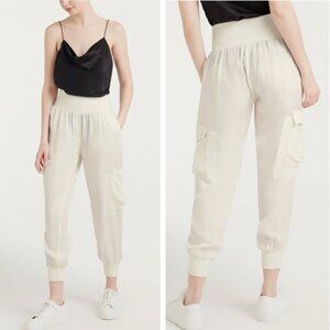 BEST Cinq a Sept 5a7 Giles Pant - Ivory White Jogger Satin Classic